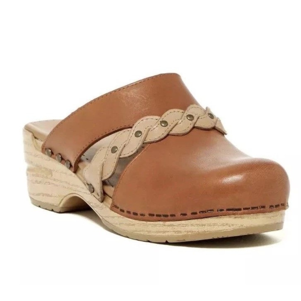 Dansko Sherise Caramel Full Grain Leather Braided Clogs Mules Size 40 384-791479